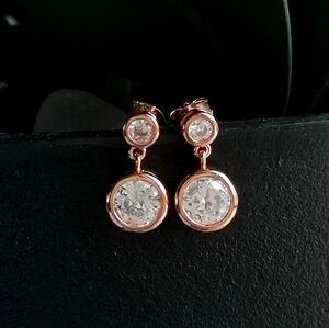 14k Rose Gold On Sterling silver CZ dangle drop stud earrings 🆕